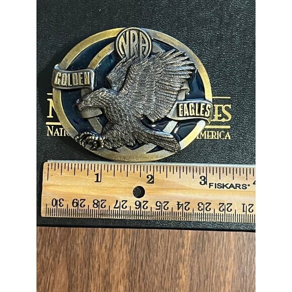 National Rifle Association NRA Golden Eagle Belt Buckle Brass Blue Enamel Vtg - Picture 8 of 10